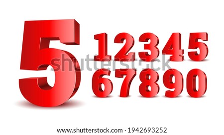 Red 3d numbers. Symbol set. Vector illustration