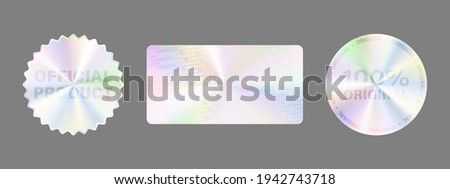Hologram Label Set Isolated. Vector Holographic Sticker Collection. Geometric Hologram Seal For Product Guarantee, Sticker Design. Product Certification Symbol. Quality Holographic Sticker Set. Royalty-Free Stock Photo #1942743718