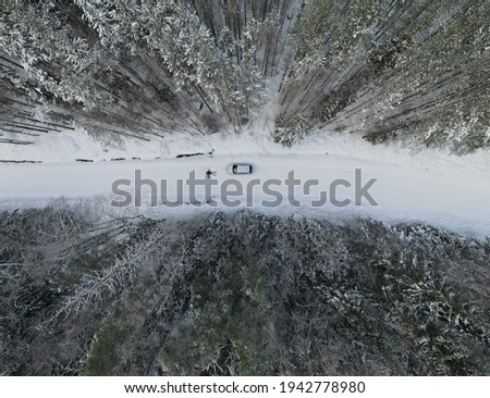 Aerial shot of the snowy forest. winter in Finland from above
