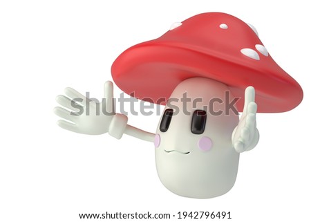 Cartoon mushroom Isolated On White Background, 3D rendering. 3D illustration.