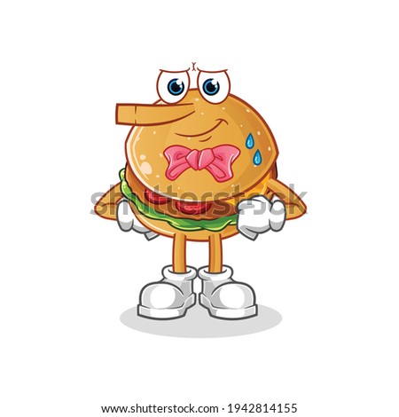 burger lie like Pinocchio character. cartoon mascot vector