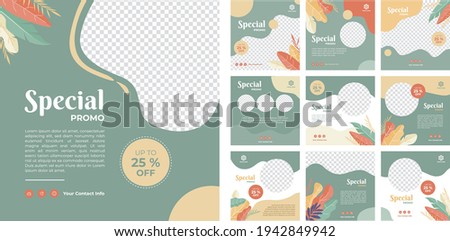 social media template banner food sale promotion. fully editable square post frame puzzle organic sale poster. white green vector background Royalty-Free Stock Photo #1942849942