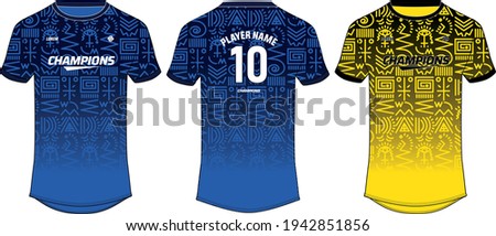 Tribal Pattern Sports t-shirt jersey design concept vector template, Football jersey concept with front and back view for Soccer, Cricket, Volleyball, Rugby, tennis, badminton and e sports uniform