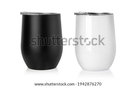 Blank Stainless Steel Stemless Wine Glass Tumbler for Branding  isolated on white with clipping path Royalty-Free Stock Photo #1942876270