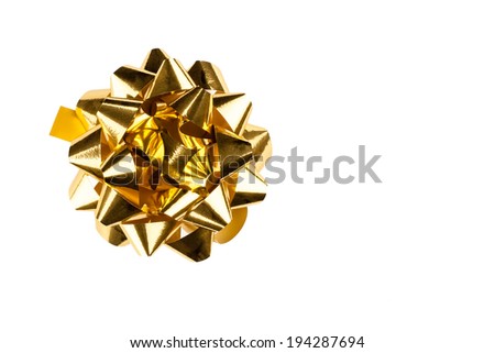golden gift bow isolated on white background