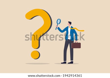 Problem and root cause analysis, research and leadership skill to find solution or answer for business problem concept, smart businessman analyst using magnifying glass to analyze question mark sign. Royalty-Free Stock Photo #1942914361