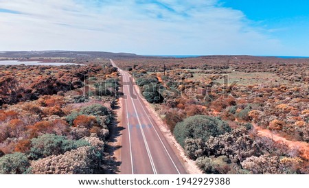 Road across Kangaroo Island, aerial view from drone, Australia.