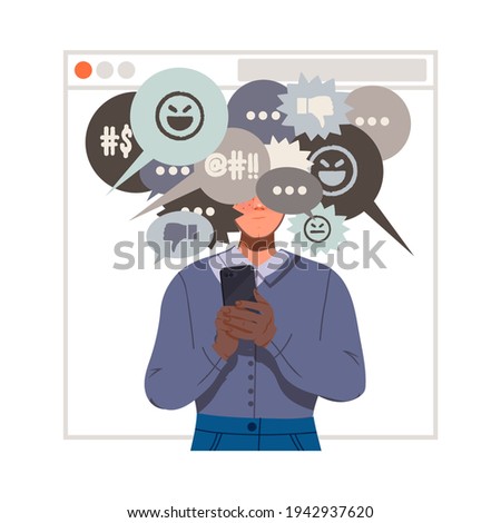 Victim of Cyberbullying Suffering from Violence and Hatred from Social Media Vector Illustration Royalty-Free Stock Photo #1942937620