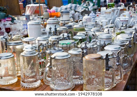 Selling antiques in the flea market.
