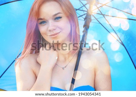 girl portrait umbrella background, young woman