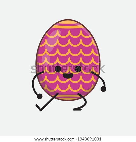 Easter Egg Character with cute face, simple hands and leg line art on Isolated Background. Flat cartoon doodle style.