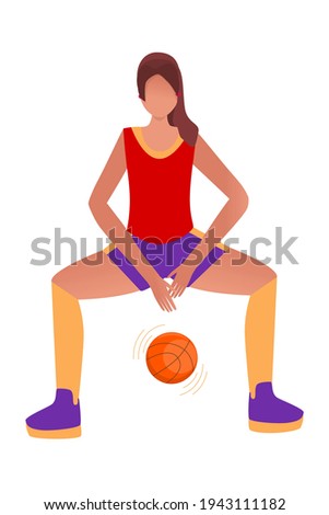 Girl with a ball. Football, basketball, volleyball. Cartoon character playing with a ball. Can be used to create web collages. Vector. Flat illustration. Fashionable style
