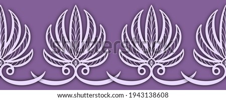 Seamless rectangular border pattern, decorative light purple flower