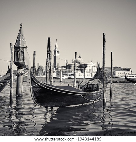 Gondola in Venice, Italy. Black and white photography. Venetian view