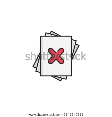 Delete file document icon isolated on white background. Paper sheet with recycle bin sign. Rejected document. Cross on paper. Vector Illustration