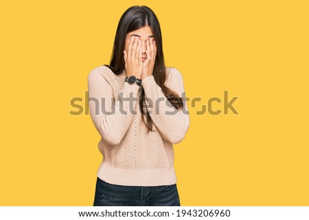 Young brunette woman wearing casual winter sweater rubbing eyes for fatigue and headache, sleepy and tired expression. vision problem 