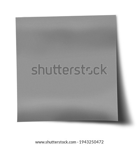 Grey sticky note on white background. 