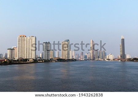 Bangkok cityscape,Bangkok cityscape at skyline.Landscape of River in Bangkok city.