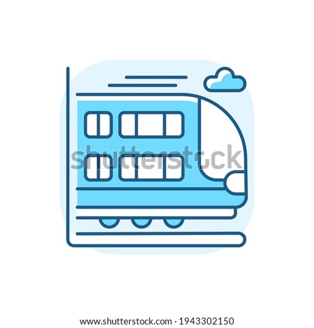 Bilevel train blue RGB color icon. Double decker rail car. Modern railway transport,. Large commuter train. Railroad vehicle with two levels isolated vector illustration