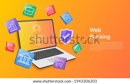 vector illustration of 3d laptop. Digital financial services and online shopping. Internet banking. Access to money on a bank card through your personal account.