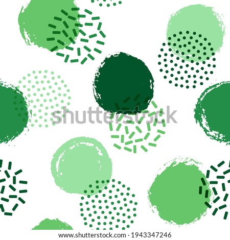 Polka dot circles seamless textile print pattern. Painted round shapes geometric vector background. Grunge polka dot seamless ornament, random circles wallpaper. 80s style points and bubbles.
