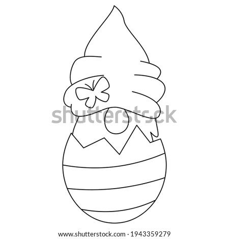 Hand drawn Minimal line art Gnomes in decor egg. Easter Spring Season, simple line art drawing illustration clipart, stamp for scrapbook, kid craft, coloring. Vector EPS10