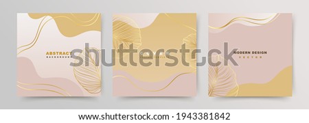  Set of square covers with luxury elegant minimalist backgrounds. Social media stories and post templates. Greeting card and invitation. Vector floral shapes, gold on pink beige background. Royalty-Free Stock Photo #1943381842