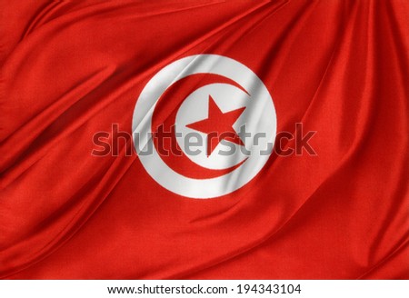 Closeup of silky Tunisia flag