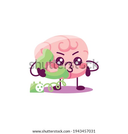 Cartoon of a brain talking on the phone - Vector