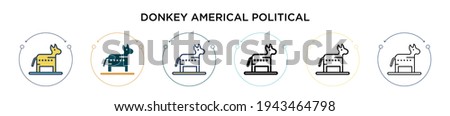 Donkey americal political icon in filled, thin line, outline and stroke style. Vector illustration of two colored and black donkey americal political vector icons designs can be used for mobile, ui, 