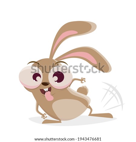 funny cartoon rabbit beating with leg to flirt
