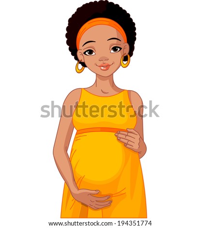 African pregnant woman in yellow pregnant dress is prepared for maternity. 