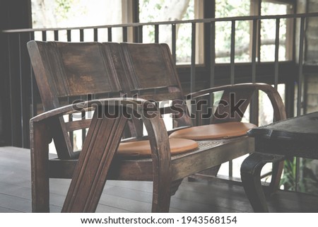 wooden bench chair in living room on mezzanine in house