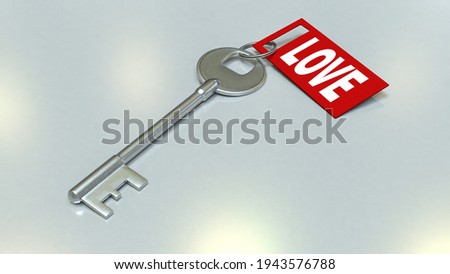 The key with love tag should attached. The tag color have red so nice. The tag have on white background. 