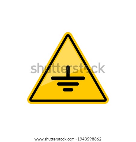 Warning connect earth terminal to ground isolated hazard triangle sign. Vector yellow triangular symbol of warning electricity, grounding caution security icon. Earth terminal electric grounding sign Royalty-Free Stock Photo #1943598862