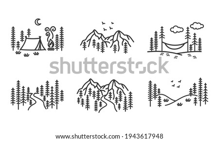 Beautiful, modern, minimalist set of wilderness, camping and outdoors vector illustrations Royalty-Free Stock Photo #1943617948