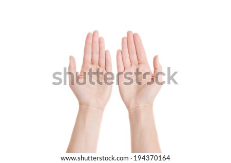Empty open woman hands on white background 