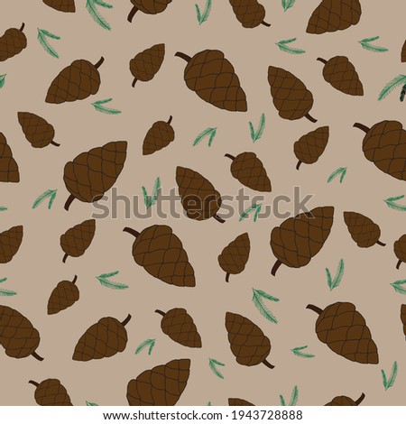 Seamless Pine Cones and Pine Leaves Pattern. Vector illustration Background