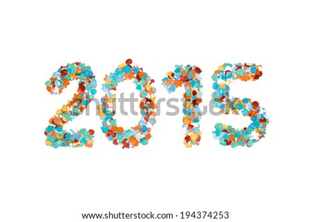 2015 carnival date with outline made with recycled paper colorful confetti isolated white