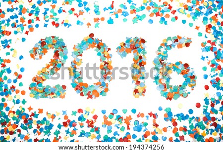 2016 carnival date with garnish made with recycled paper colorful confetti isolated white