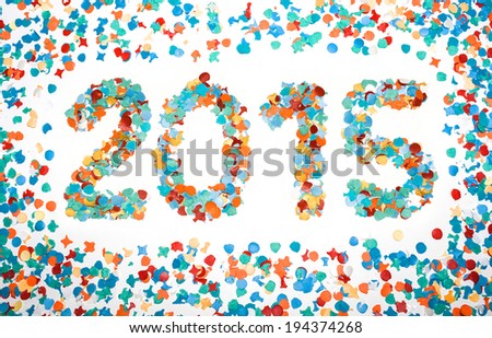 2015 carnival date with garnish made with recycled paper colorful confetti isolated white