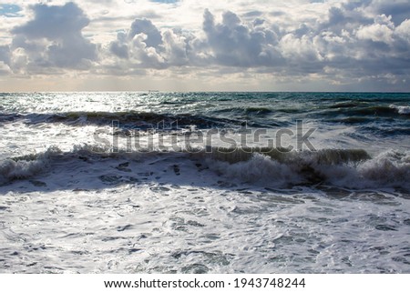 Blue big waves on the sea