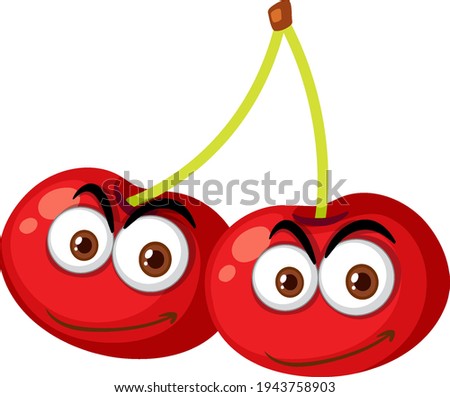 Cherry cartoon character with happy face expression on white background illustration