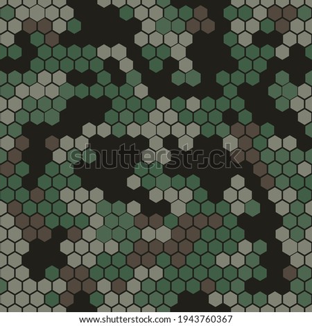 Camouflage seamless pattern from hexagonal elements. Military texture. Print on fabric. Endless ornament. Vector graphics