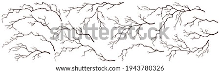 Set of tree branches. Dark silhouettes of dry twigs without leaves on white isolated background. Royalty-Free Stock Photo #1943780326