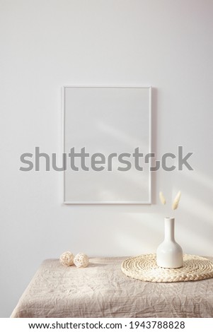 Big photo frame mockup with white vase