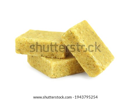 Bouillon cubes on white background. Broth concentrate