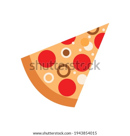 Piece of pizza isolated on white background. Delicious topical fast food. Triangle shape. Vector graphics.