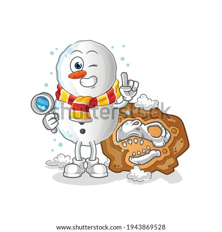 Snowman archaeologists with dinosaur fossils mascot. cartoon vector