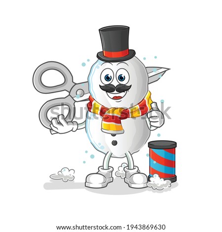 Snowman barber cartoon. cartoon mascot vector